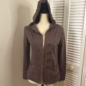 Annabella Brown Button Down Cardigan with Distressed Hem.  Size Small